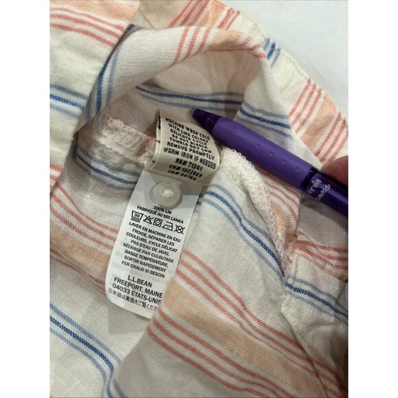 LL Bean Striped Top V Neck 3/4 Sleeve Womens Blouse Button Detail M Linen - Picture 9 of 9